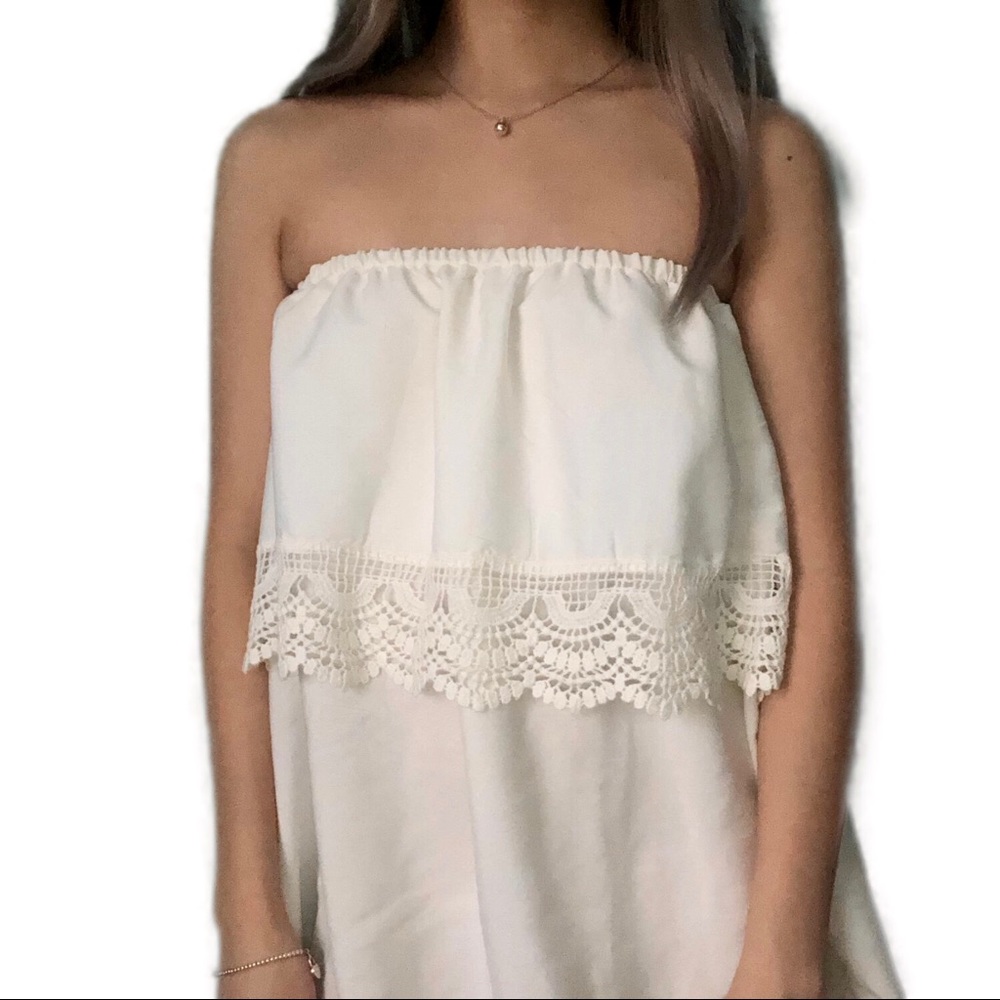 White Lacy Slip On Tube Dress